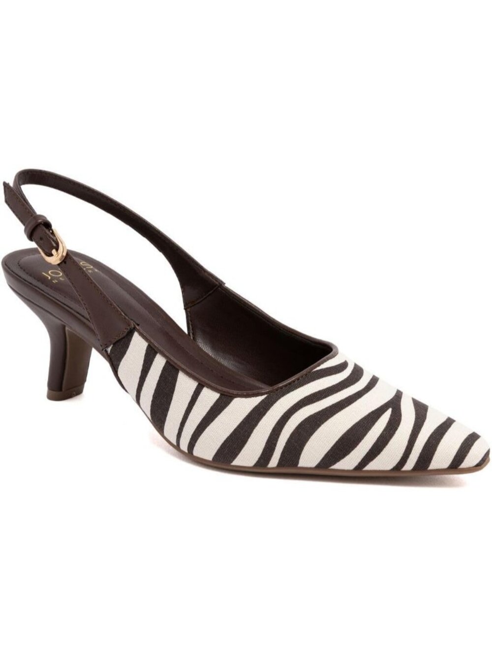 Women's Brown Zebra Smooth Patent Pointed Toe Comfortable Low Kitten Heels